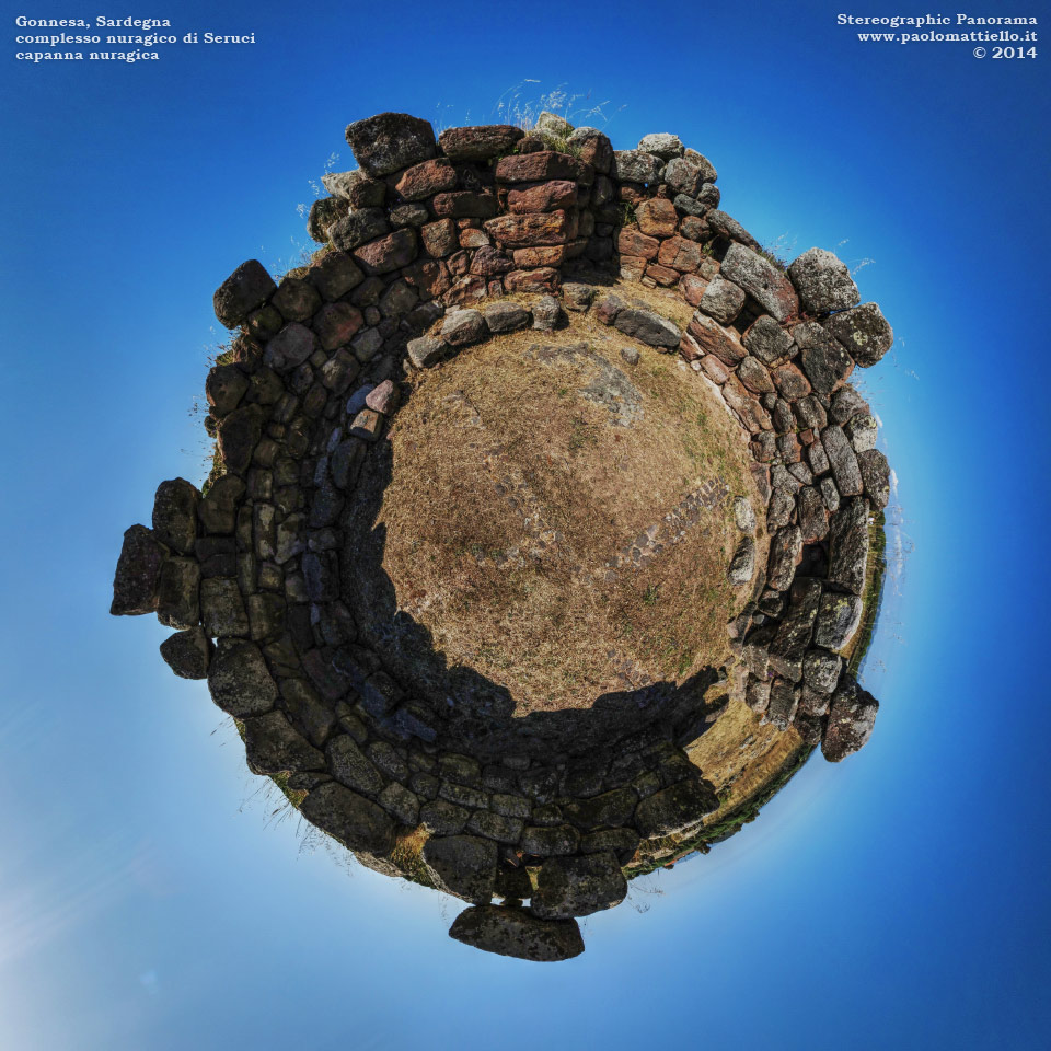 panorama stereografico stereographic - stereographic panorama - Sardegna→Gonnesa→Seruci | Villaggio nuragico Seruci, capanna nuragica, 24.05.2014
