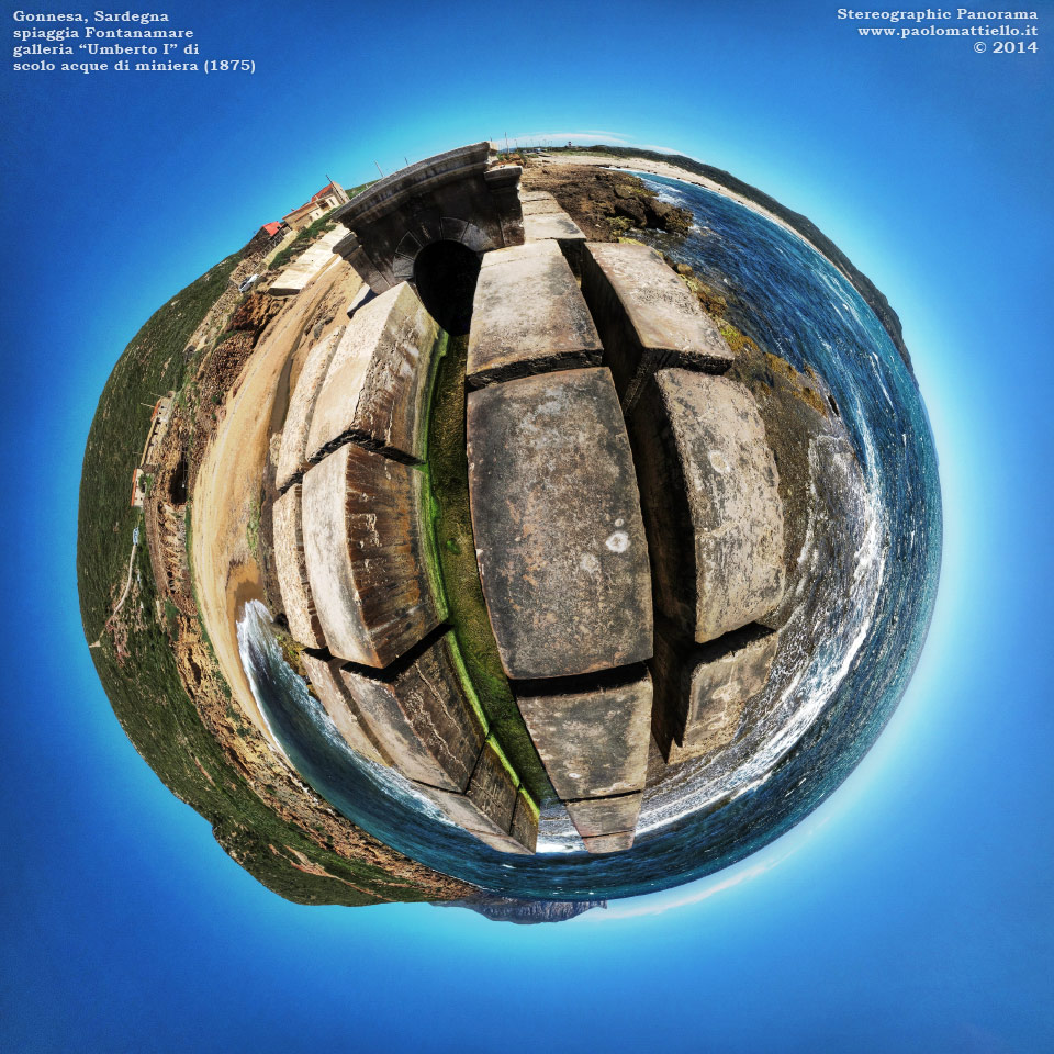 panorama stereografico stereographic - stereographic panorama - Sardegna→Gonnesa→Fontanamare | Galleria di scolo Umberto I (1875), 27.05.2014