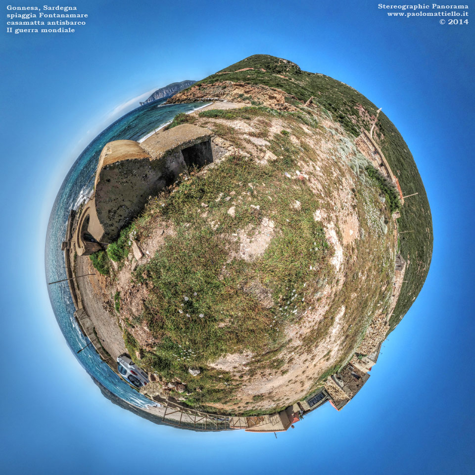 panorama stereografico stereographic - stereographic panorama - Sardegna→Gonnesa→Fontanamare | Casamatta antisbarco (2° guerra mondiale), 27.05.2014