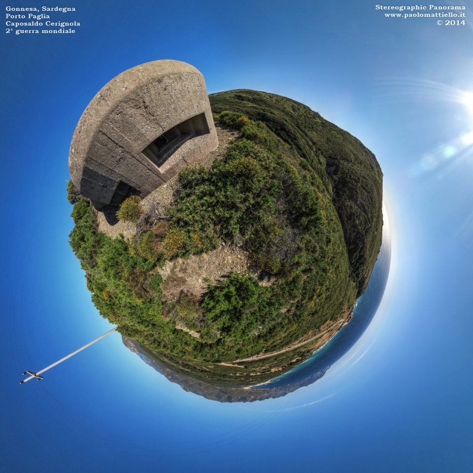 panorama stereografico stereographic - stereographic panorama - Sardegna→Gonnesa→Porto Paglia | Caposaldo II Cerignola (2° guerra mondiale), 27.05.2014