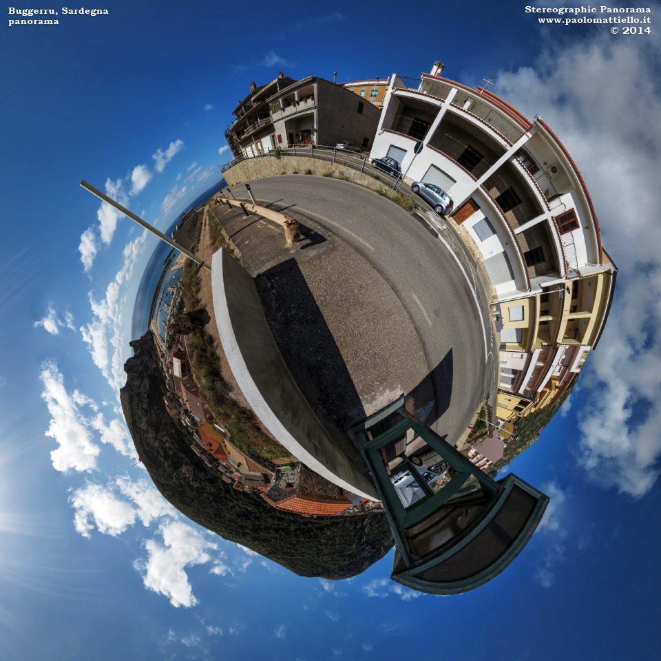 panorama stereografico stereographic - stereographic panorama - Sardegna→Buggerru | Panorama dall'alto, porto e entrata Galleria Henry, 31.05.2014