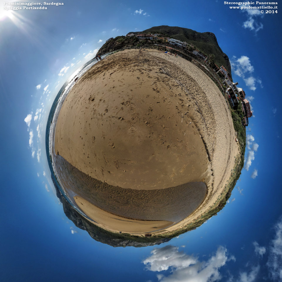 panorama stereografico stereographic - stereographic panorama - Sardegna→Fluminimaggiore→Portixeddu | Spiaggia Portixeddu e foce Riu Mannu, 31.05.2014
