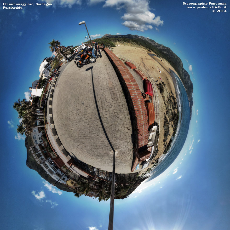 panorama stereografico stereographic - stereographic panorama - Sardegna→Fluminimaggiore→Portixeddu | Spiaggia e Marina di Portixeddu, 31.05.2014