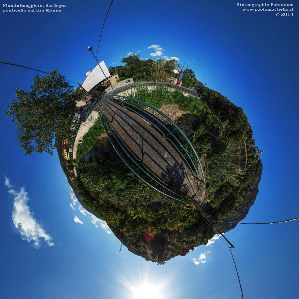 panorama stereografico stereographic - stereographic panorama - Sardegna→Fluminimaggiore | Ponticello pedonale sul Riu Mannu, 31.05.2014