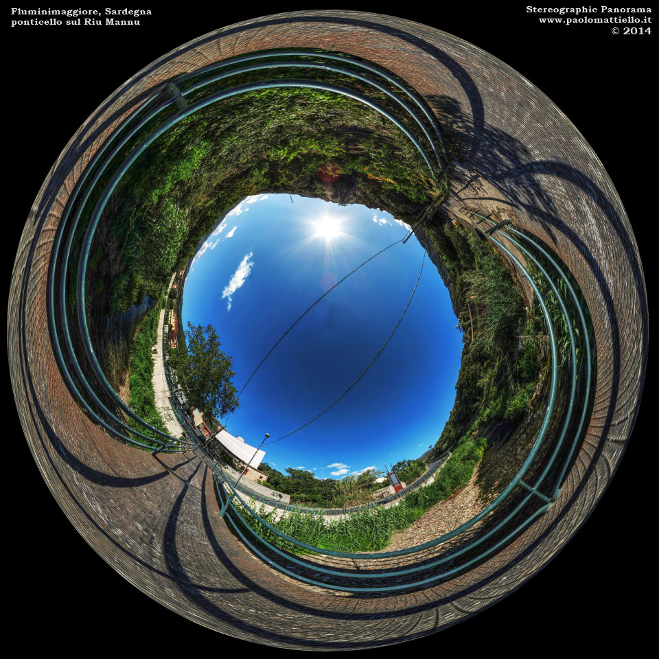 panorama stereografico stereographic - stereographic panorama - Sardegna→Fluminimaggiore | Ponticello pedonale sul Riu Mannu, 31.05.2014