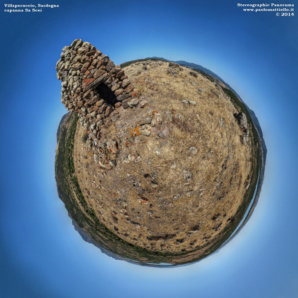 panorama stereografico stereographic - stereographic panorama - Sardegna→Villaperuccio→Sa Scei | Capanna di pietra e panorama, 05.06.2014
