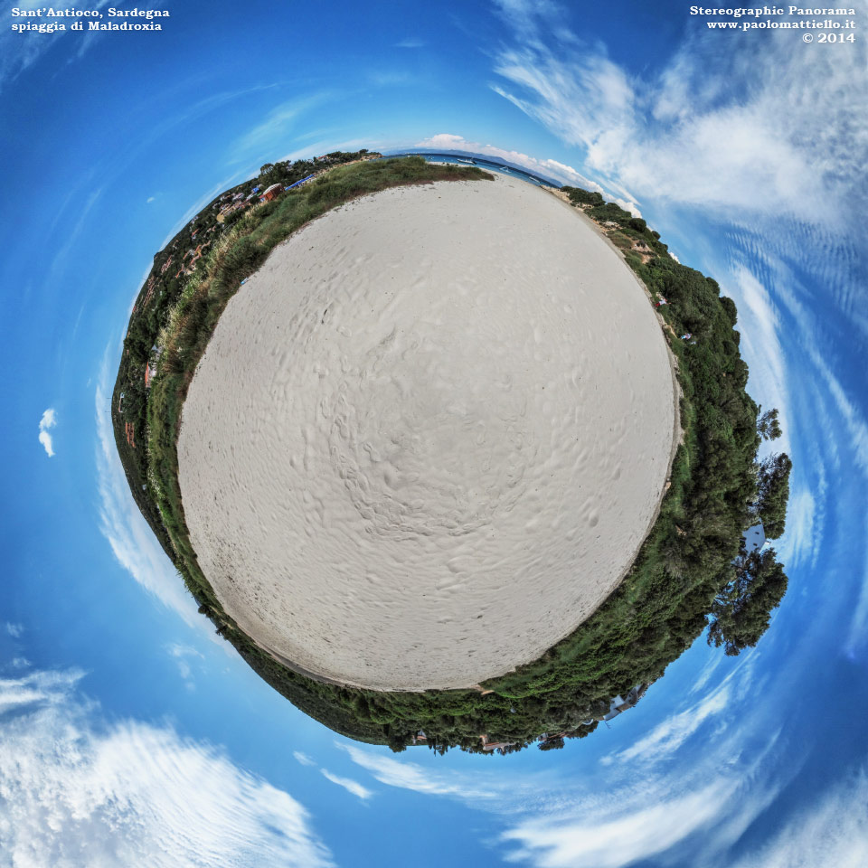 panorama stereografico stereographic - stereographic panorama - Sardegna→Sant'Antioco | Spiaggia Maladroxia e letto asciutto del rio Maladroxia, 17.06.2014