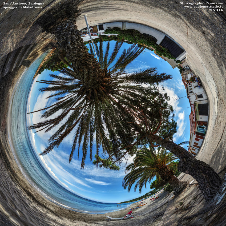 panorama stereografico stereographic - stereographic panorama - Sardegna→Sant'Antioco | Spiaggia Maladroxia e lungomare, 17.06.2014