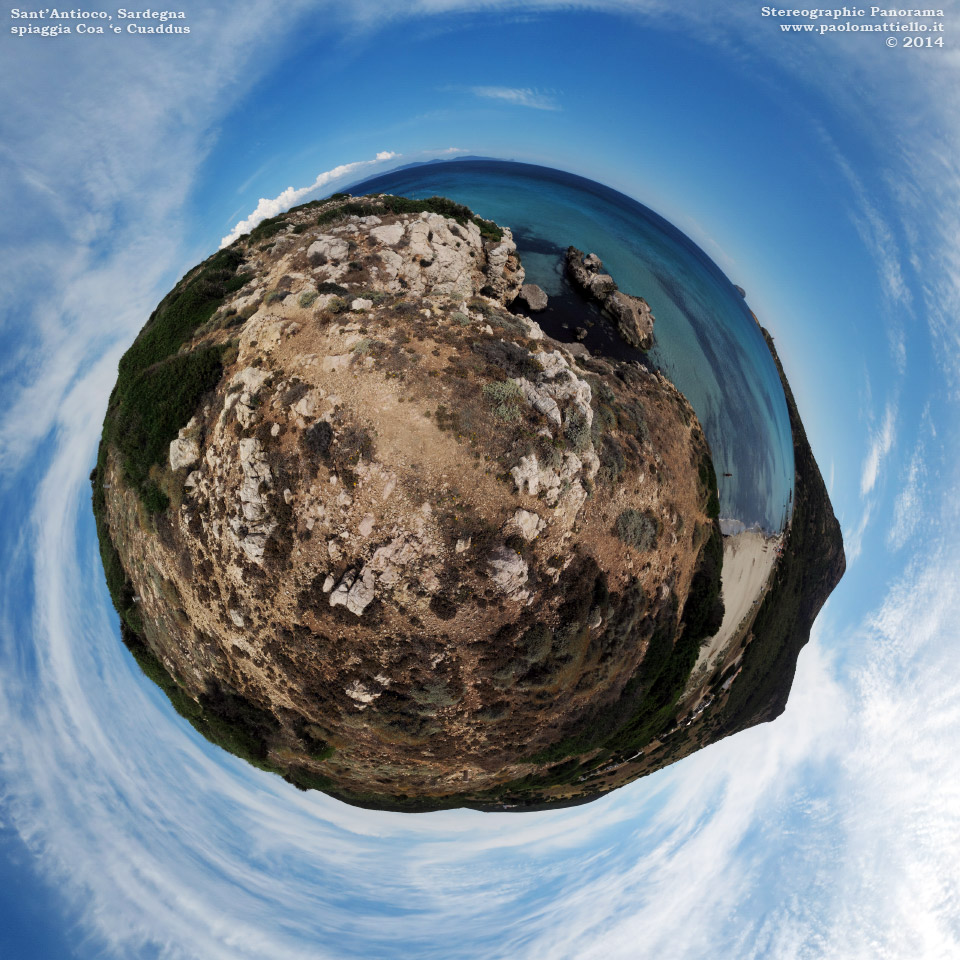 panorama stereografico stereographic - stereographic panorama - Sardegna→Sant'Antioco | Spiaggia Coa 'e Cuaddus o Coequaddus, 17.06.2014