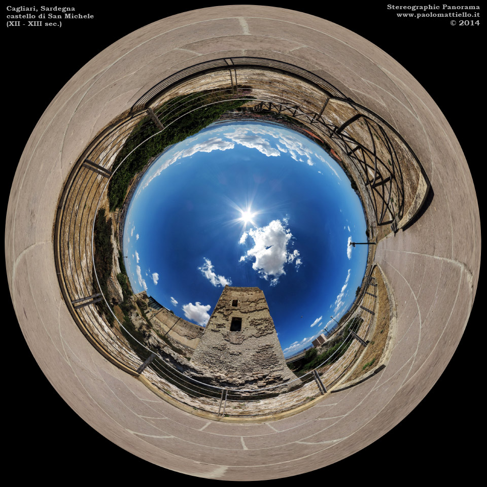 panorama stereografico stereographic - stereographic panorama - Sardegna→Cagliari | Colle e castello di San Michele (XII-XIII sec.), 19.06.2014