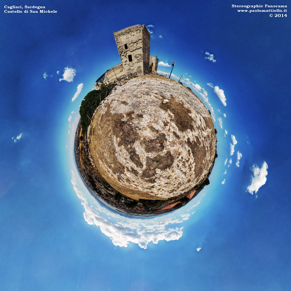 panorama stereografico stereographic - stereographic panorama - Sardegna→Cagliari | Colle e castello di San Michele (XII-XIII sec.), 19.06.2014