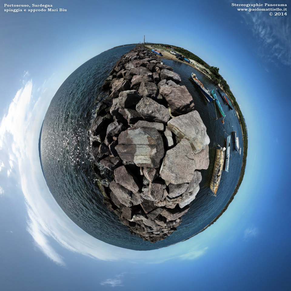 panorama stereografico stereographic - stereographic panorama - Sardegna→Portoscuso | Paringianu, loc. Boi Cerbus, approdo e spiaggia Mari Bìu, 21.06.2014