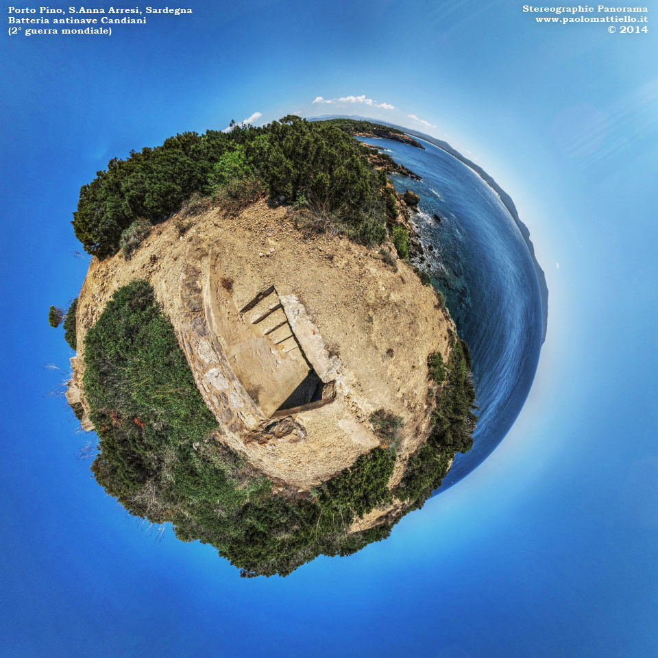 panorama stereografico stereographic - stereographic panorama - Sardegna→S.Anna Arresi→Porto Pino | Batteria antinave Candiani e panorama, 31.07.2014