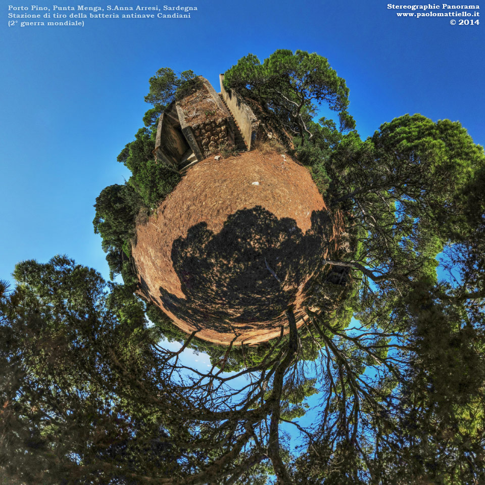 panorama stereografico stereographic - stereographic panorama - Sardegna→S.Anna Arresi→Porto Pino | Batteria antinave Candiani, stazione di tiro, 31.07.2014