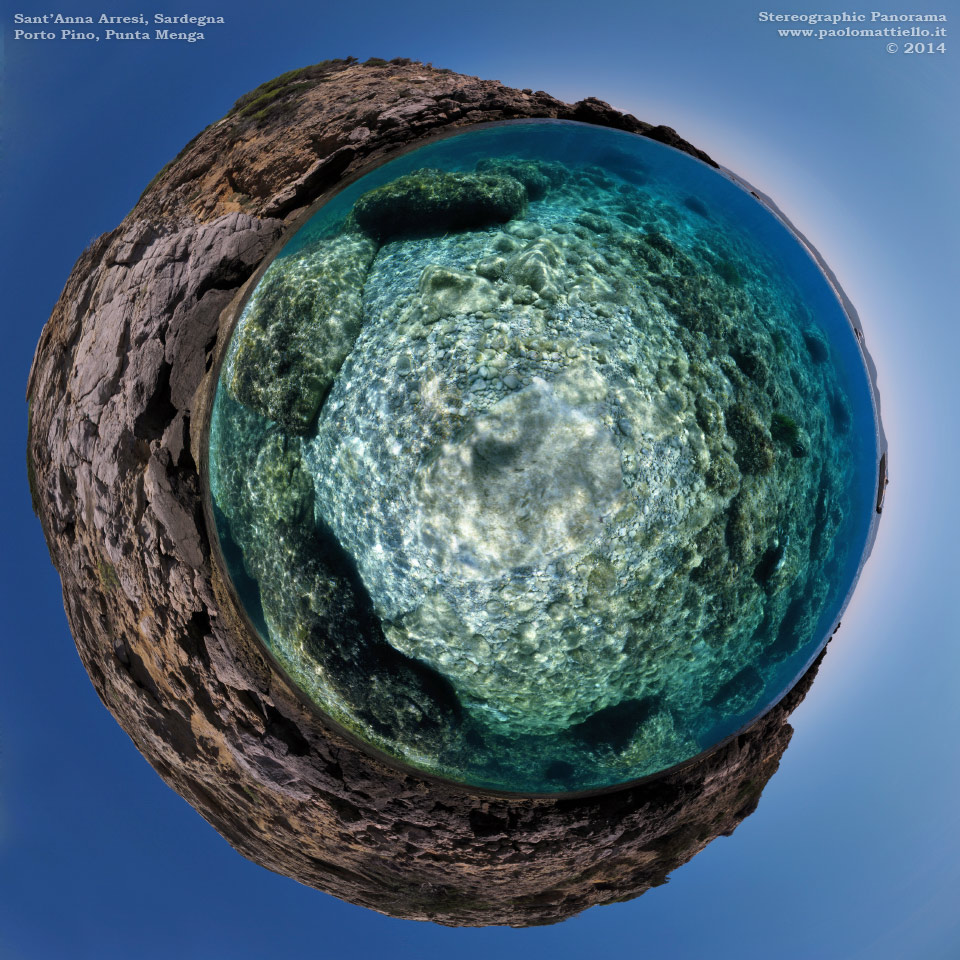 panorama stereografico stereographic - stereographic panorama - Sardegna→S.Anna Arresi→Porto Pino | Punta Menga, superficie e vista subacquea, 21.08.2014