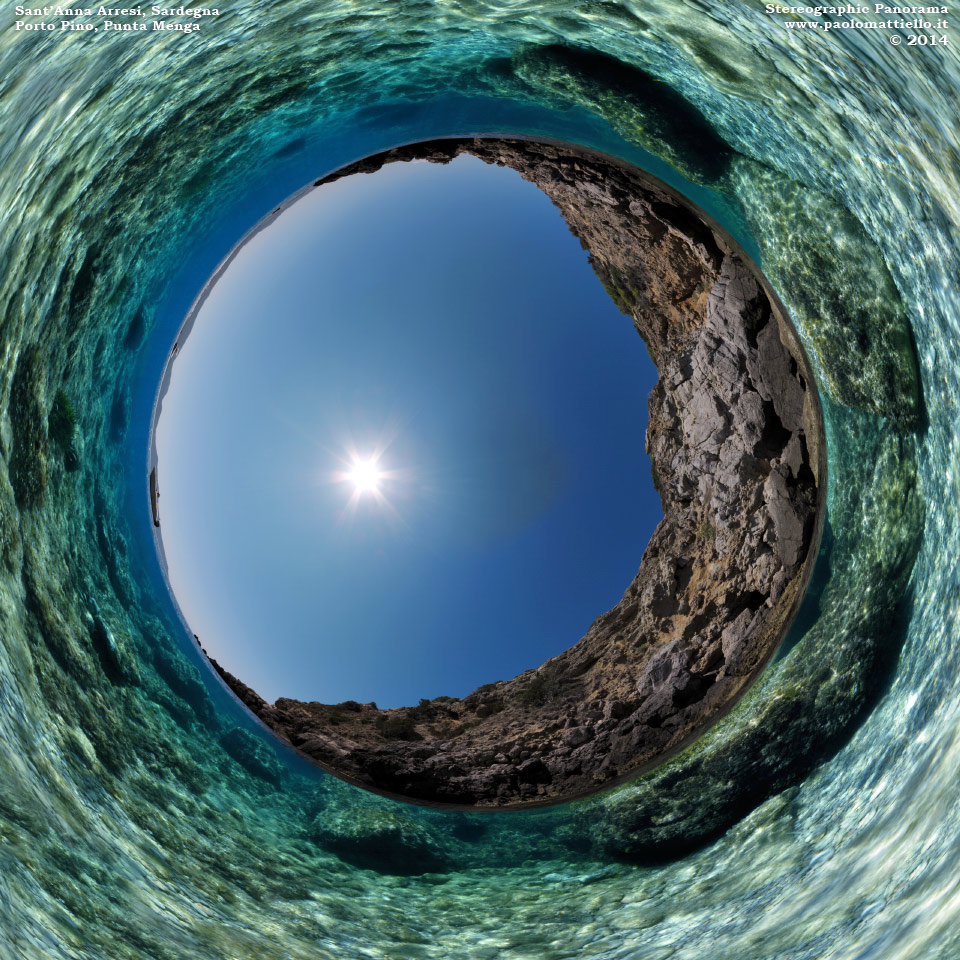 panorama stereografico stereographic - stereographic panorama - Sardegna→S.Anna Arresi→Porto Pino | Punta Menga, superficie e vista subacquea, 21.08.2014