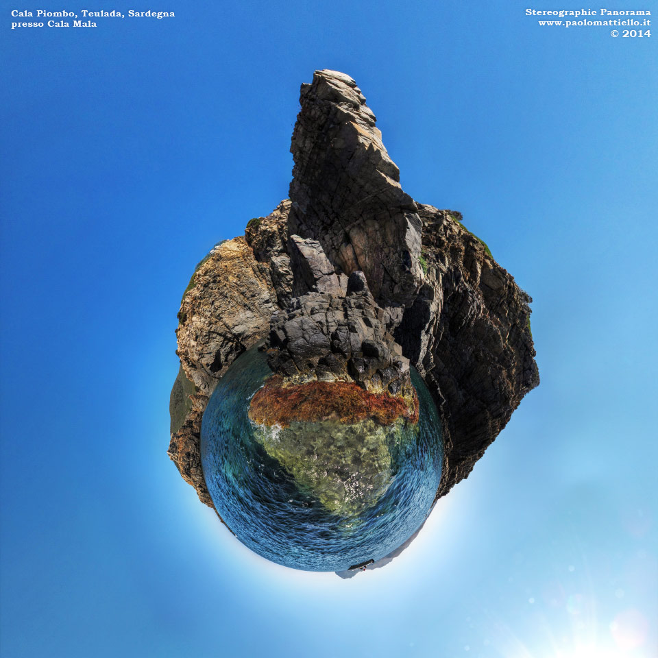 panorama stereografico stereographic - stereographic panorama - Sardegna→Teulada→Costa di Cala Piombo | Roccia presso Cala Mala, 05.08.2014