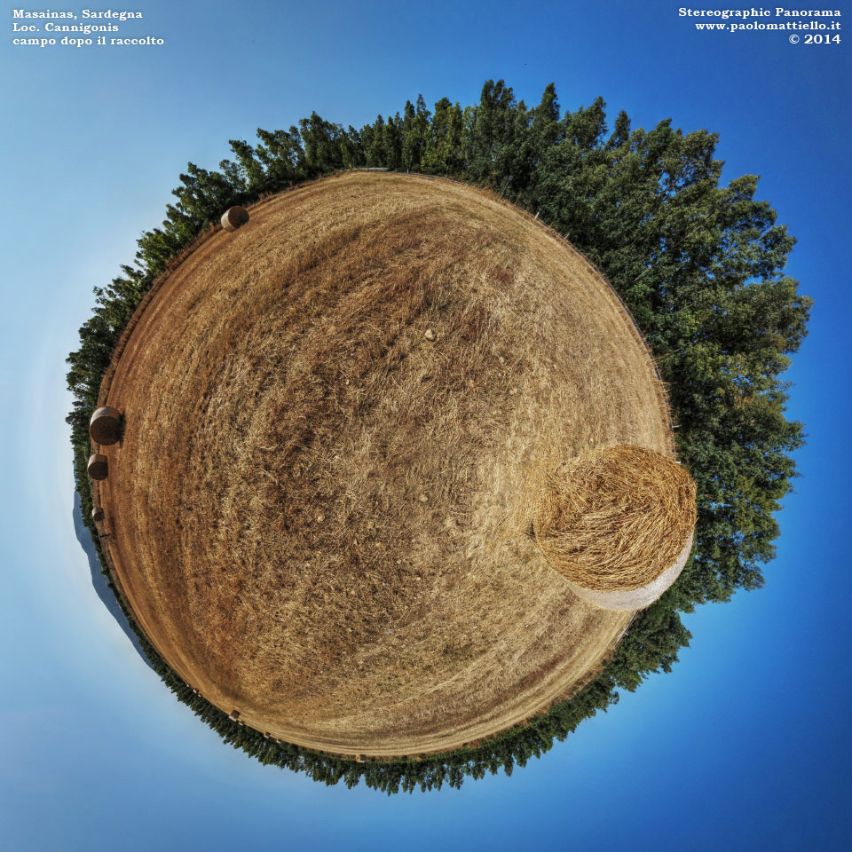 panorama stereografico stereographic - stereographic panorama - Sardegna→Masainas→loc. Cannigonis | Campo di cereali dopo il raccolto, 06.08.2014