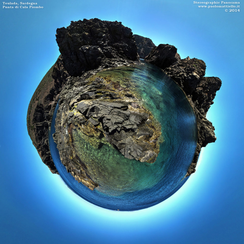 panorama stereografico stereographic - stereographic panorama - Sardegna→Teulada→Punta di Cala Piombo | Canalone navigabile in barca, 09.08.2014