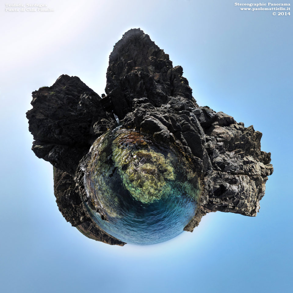 panorama stereografico stereographic - stereographic panorama - Sardegna→Teulada→Punta di Cala Piombo | Piccolo tunnel naturale, 11.08.2014
