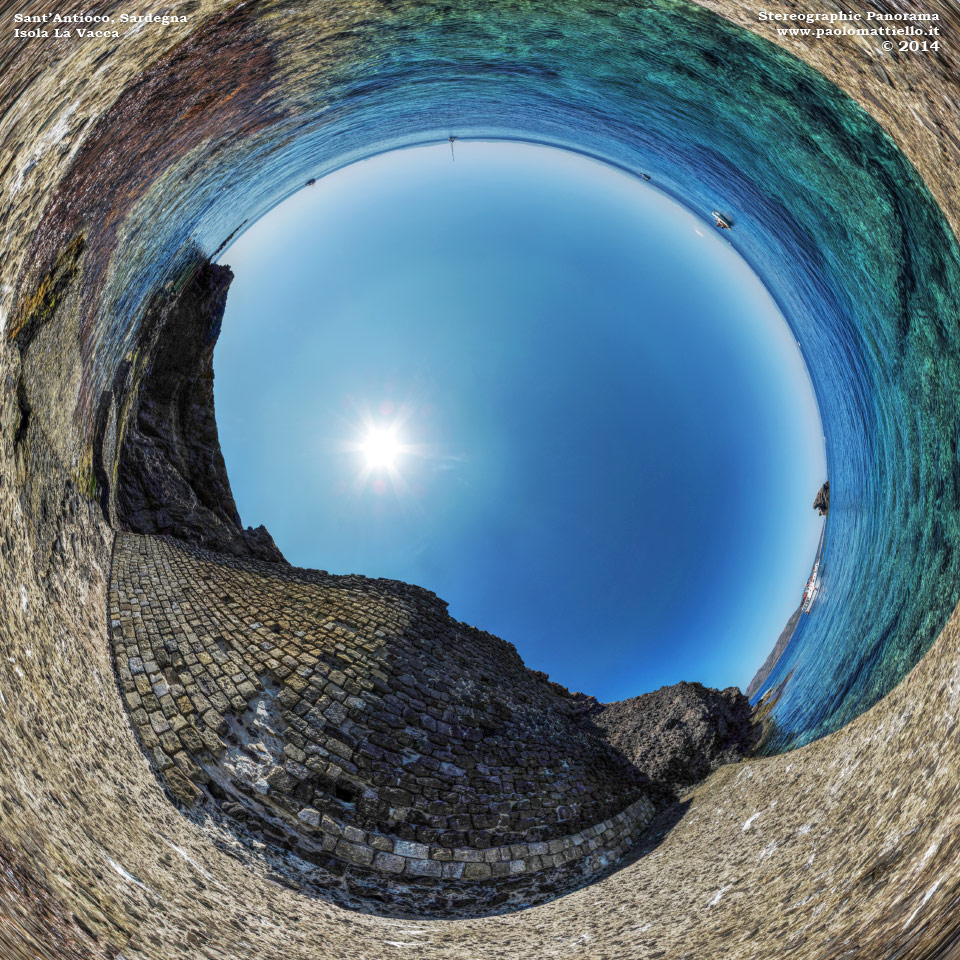 panorama stereografico stereographic - stereographic panorama - Sardegna→Sant'Antioco→Isola La Vacca | Antico molo e scalinata diroccata, 22.08.2014