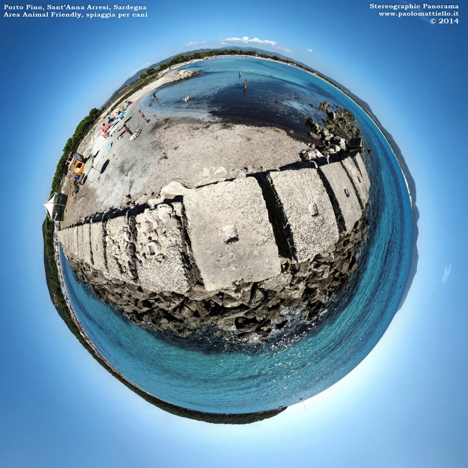 panorama stereografico stereographic - stereographic panorama - Sardegna→Sant'Anna Arresi→Porto Pino | Spiaggia per cani, area animal friendly, 29.08.2014