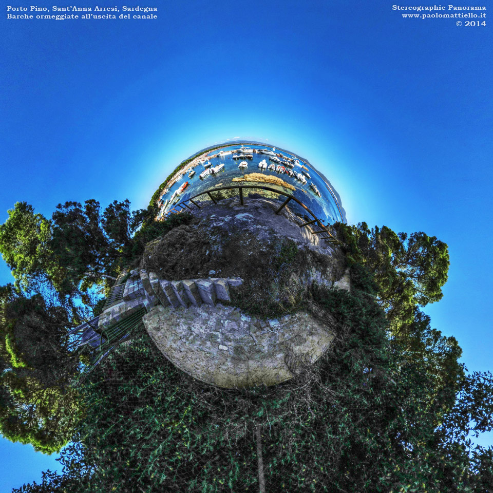 panorama stereografico stereographic - stereographic panorama - Sardegna→Sant'Anna Arresi→Porto Pino | Barche ormeggiate all'uscita del canale, 29.08.2014