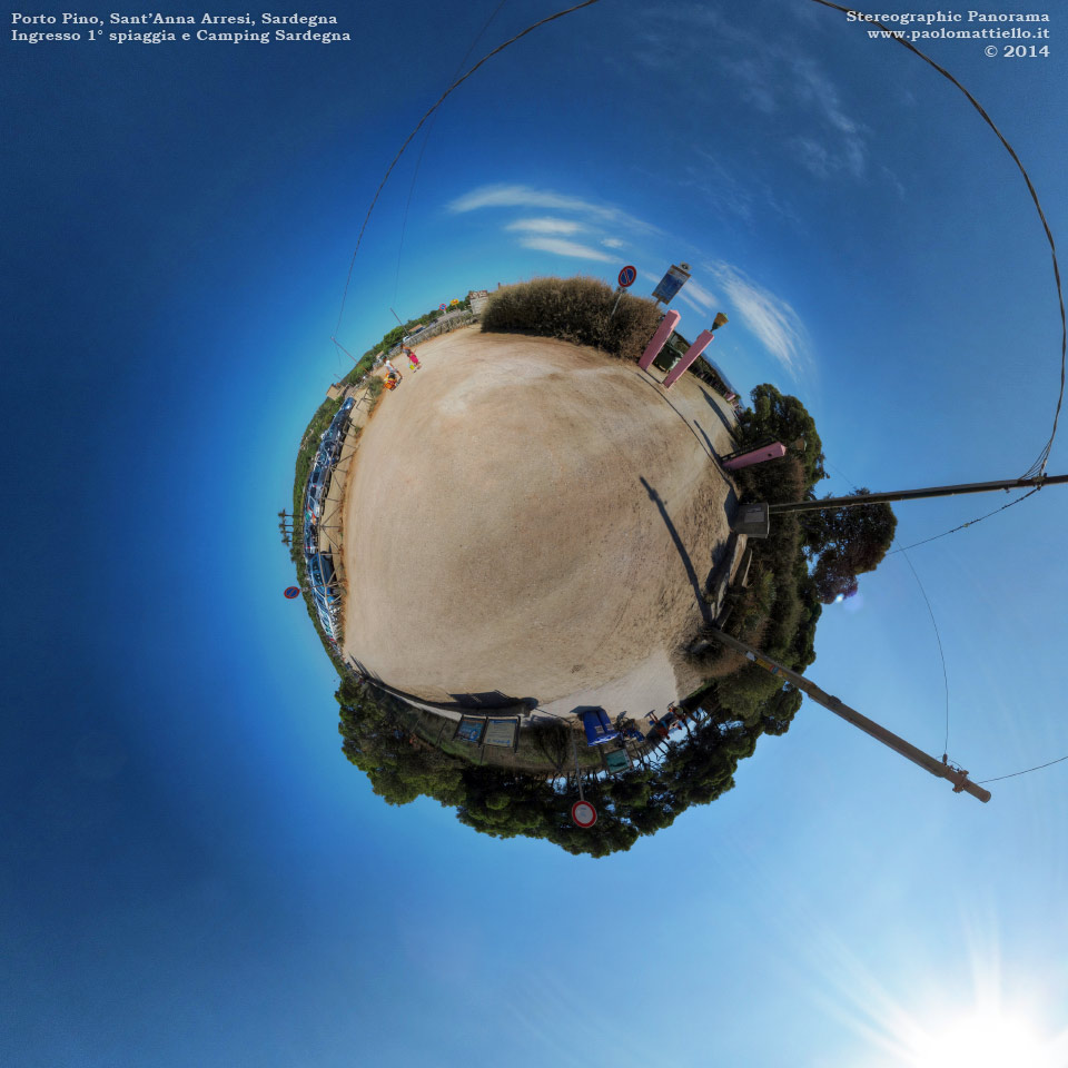 panorama stereografico stereographic - stereographic panorama - Sardegna→Sant'Anna Arresi→Porto Pino | Parcheggio spiaggia e ingresso Camping, 13.09.2014