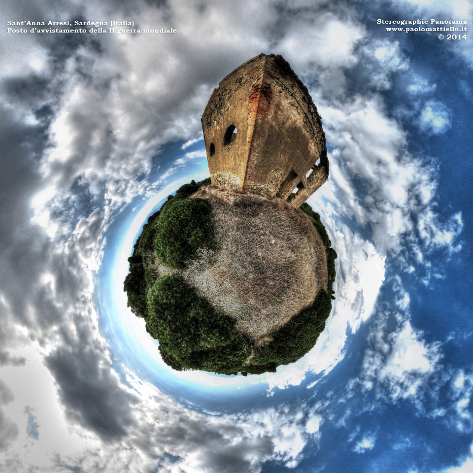 panorama stereografico stereographic - stereographic panorama - Sardegna→S.Anna Arresi→M.Sarri | Posto avvistamento II guerra mondiale, 05.10.2014