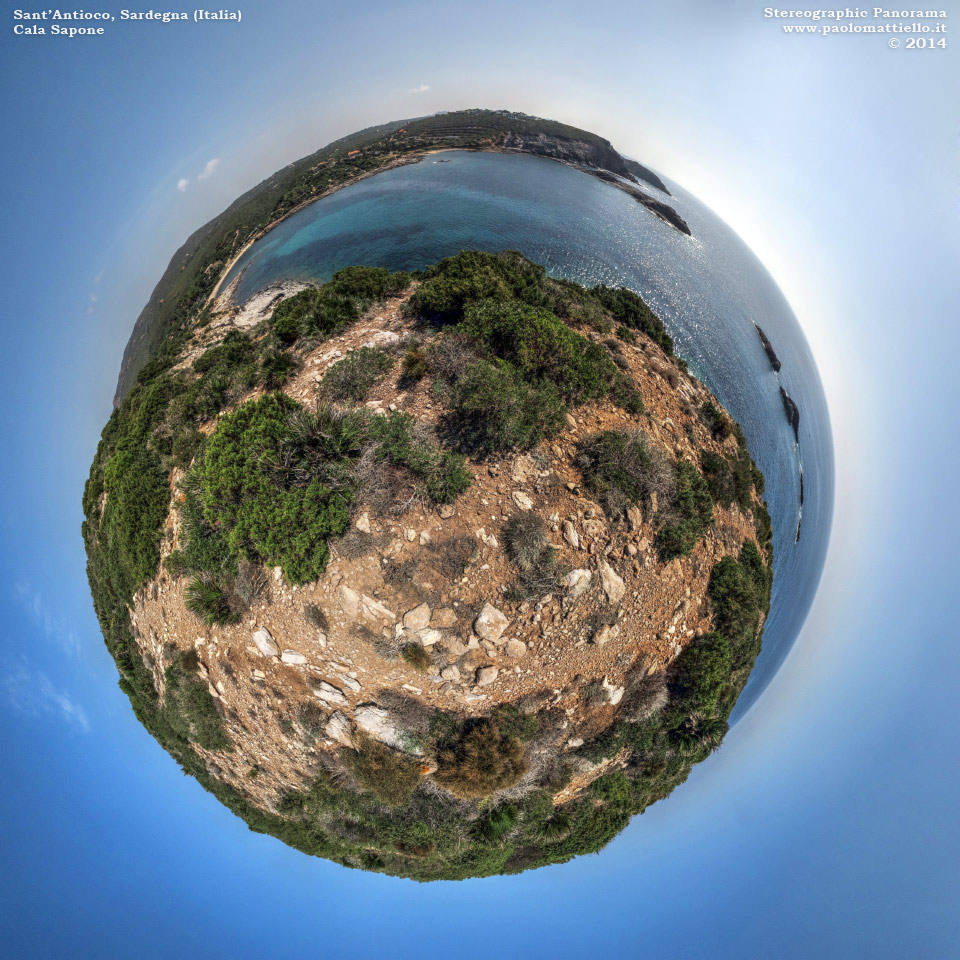 panorama stereografico stereographic - stereographic panorama - Sardegna→Sant'Antioco→Cala Sapone | Cala Sapone dall'alto, 11.10.2014