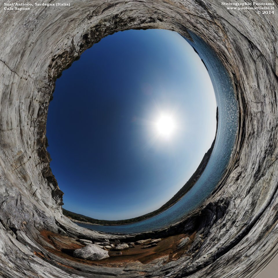 panorama stereografico stereographic - stereographic panorama - Sardegna→Sant'Antioco→Cala Sapone | Cala Sapone, rocce vulcaniche, 11.10.2014