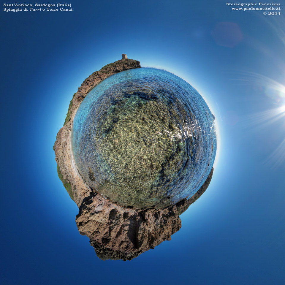 panorama stereografico stereographic - stereographic panorama - Sardegna→Sant'Antioco→Turri | Prima spiaggia dall'acqua, sotto Torre Canai, 18.10.2014