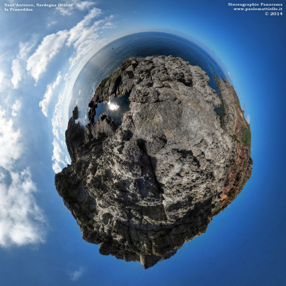 panorama stereografico stereographic - stereographic panorama - Sardegna→Sant'Antioco→Is Praneddas | Piscina naturale di Is Praneddas dall'alto, 20.10.2014