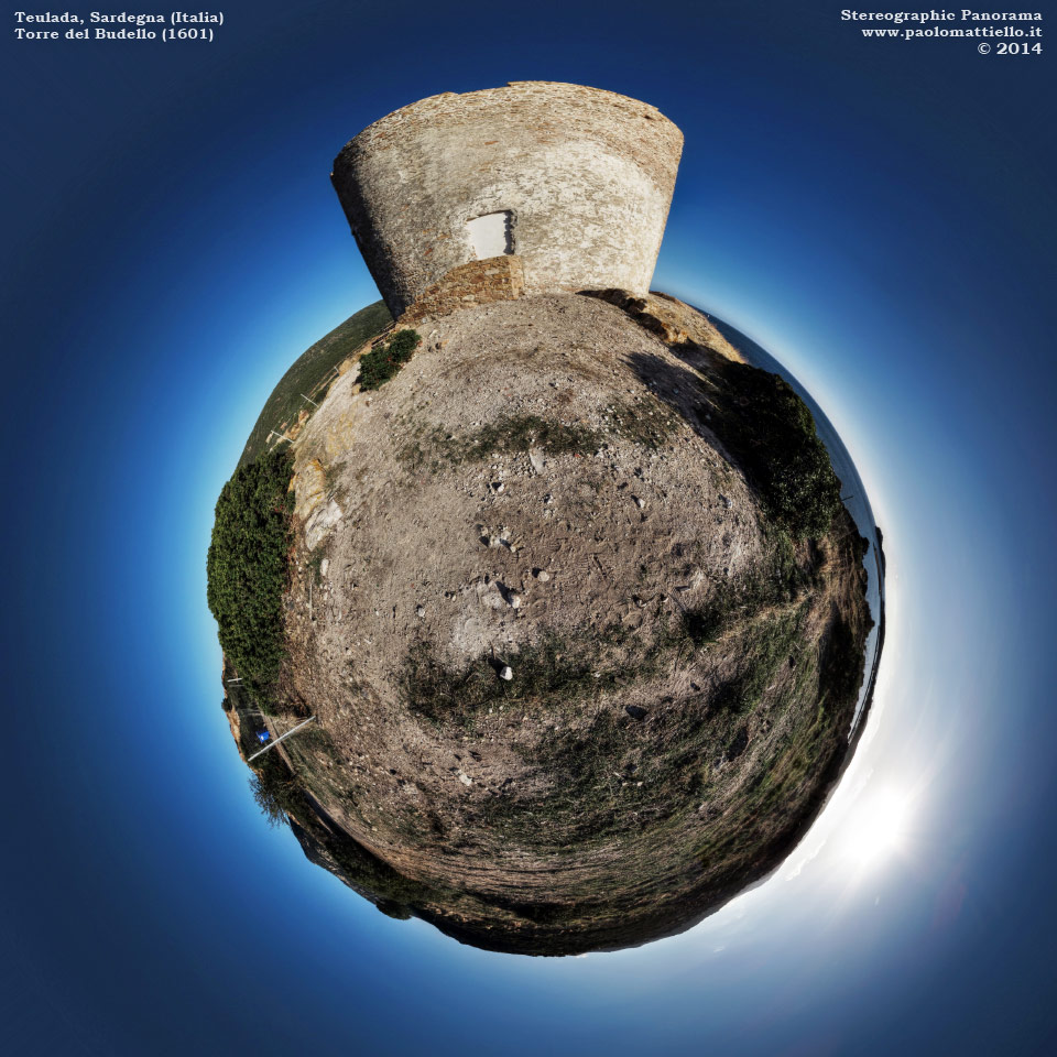 panorama stereografico stereographic - stereographic panorama - Sardegna→Teulada→Punta della Torre | Torre del Budello (1601), 25.10.2014