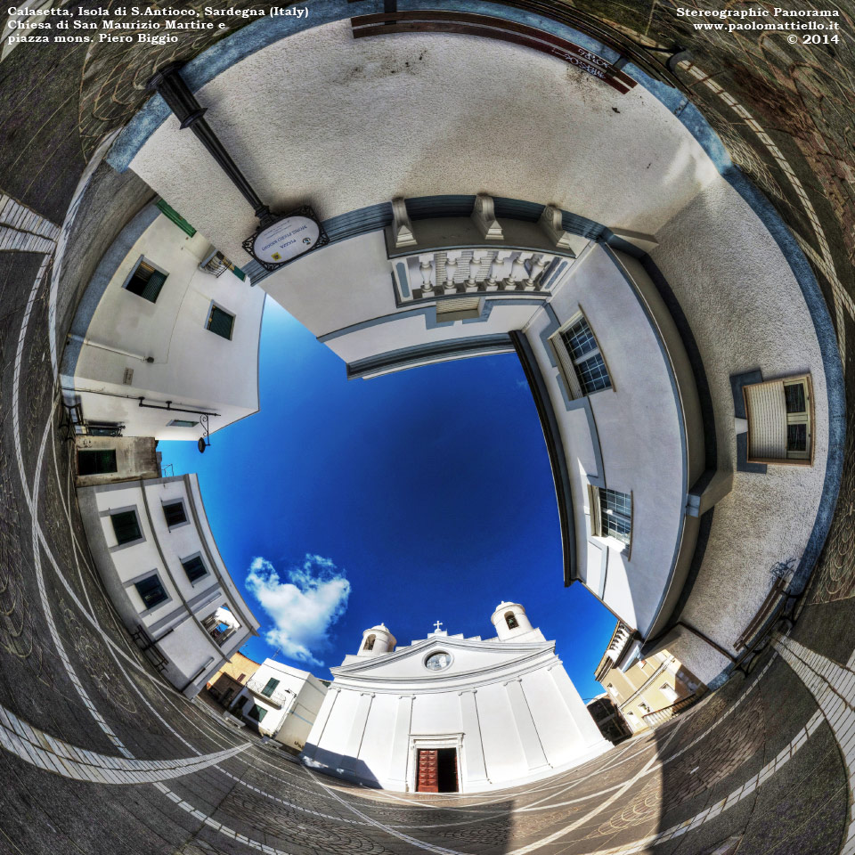 panorama stereografico stereographic - stereographic panorama - Sardegna→Isola di S.Antioco→Calasetta | Chiesa di San Maurizio e piazza mons. P.Biggio, 18.11.2014