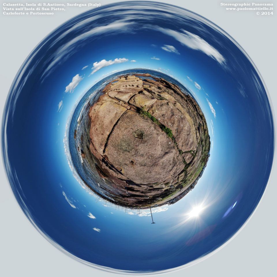 panorama stereografico stereographic - stereographic panorama - Sardegna→Isola di S.Antioco→Calasetta | Vista su Isola S.Pietro (Carloforte) e Portoscuso, 18.11.2014