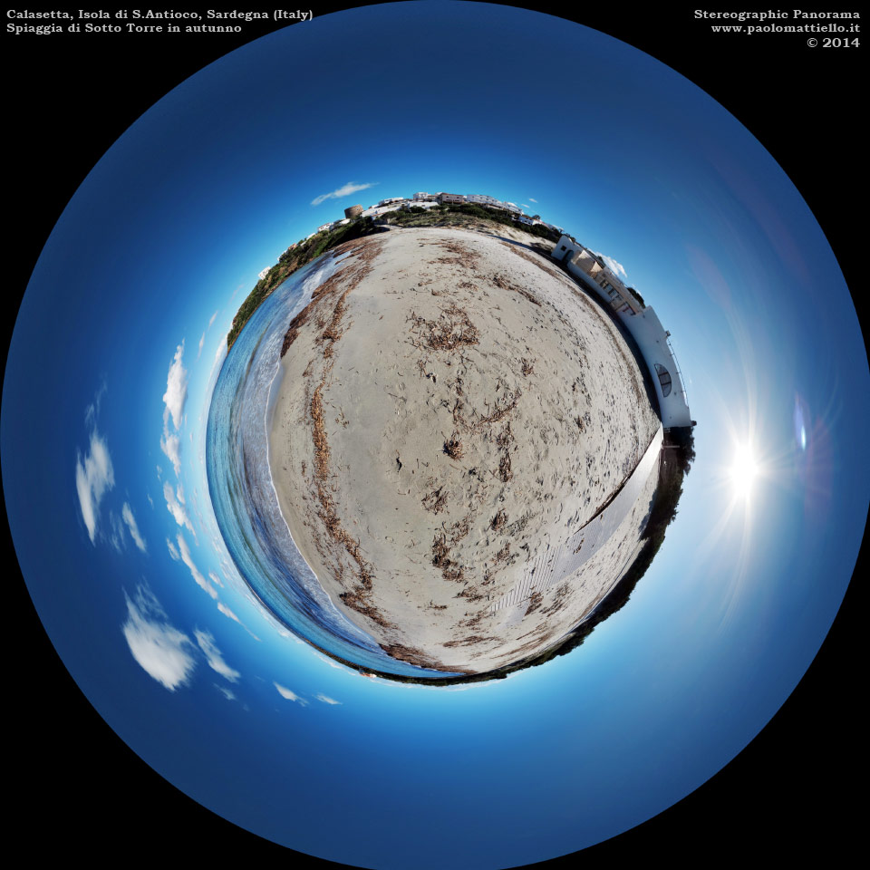 panorama stereografico stereographic - stereographic panorama - Sardegna→Isola di S.Antioco→Calasetta | Spiaggia Sotto Torre in autunno, 18.11.2014