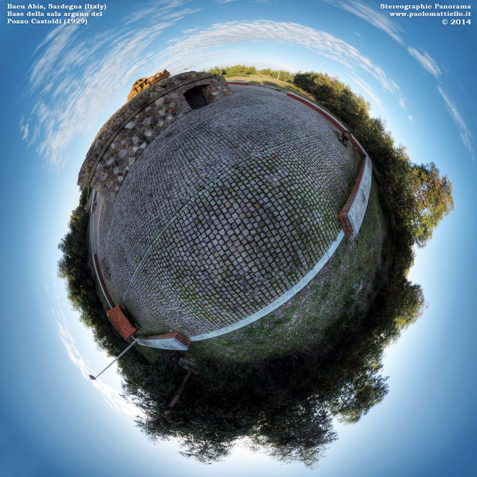panorama stereografico stereographic - stereographic panorama - Sardegna→Carbonia→Bacu Abis | Base dell'argano del Pozzo Castoldi (1929), 26.11.2014