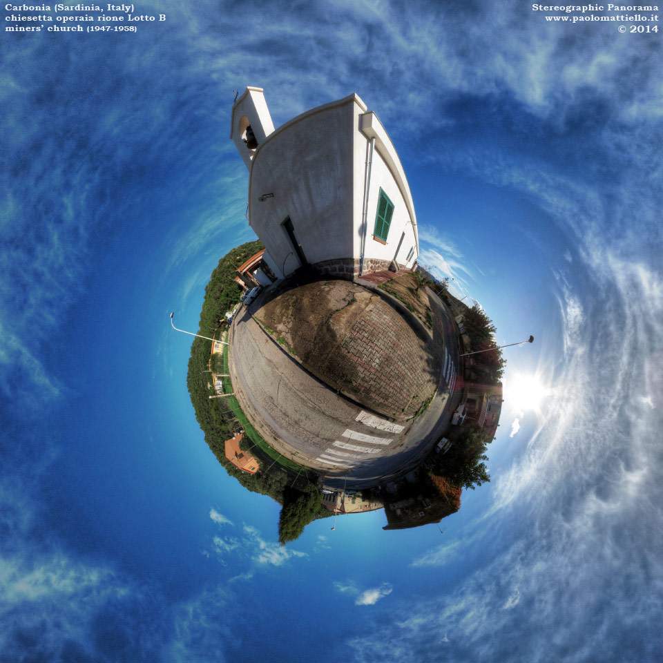 panorama stereografico stereographic - stereographic panorama - Sardegna→Carbonia | Chiesetta operaia di via Sicilia, 07.12.2014