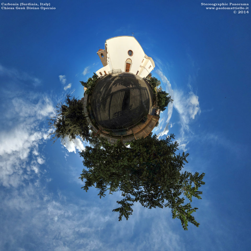 panorama stereografico stereographic - stereographic panorama - Sardegna→Carbonia | Chiesa di Gesù Divino Operaio (1953), 07.12.2014