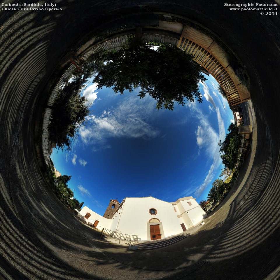 panorama stereografico stereographic - stereographic panorama - Sardegna→Carbonia | Chiesa di Gesù Divino Operaio (1953), 07.12.2014