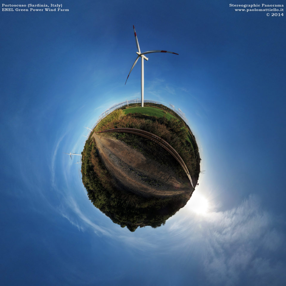 panorama stereografico stereographic - stereographic panorama - Sardegna→Portoscuso | Parco eolico ENEL Green Power (90MW), 12.12.2014