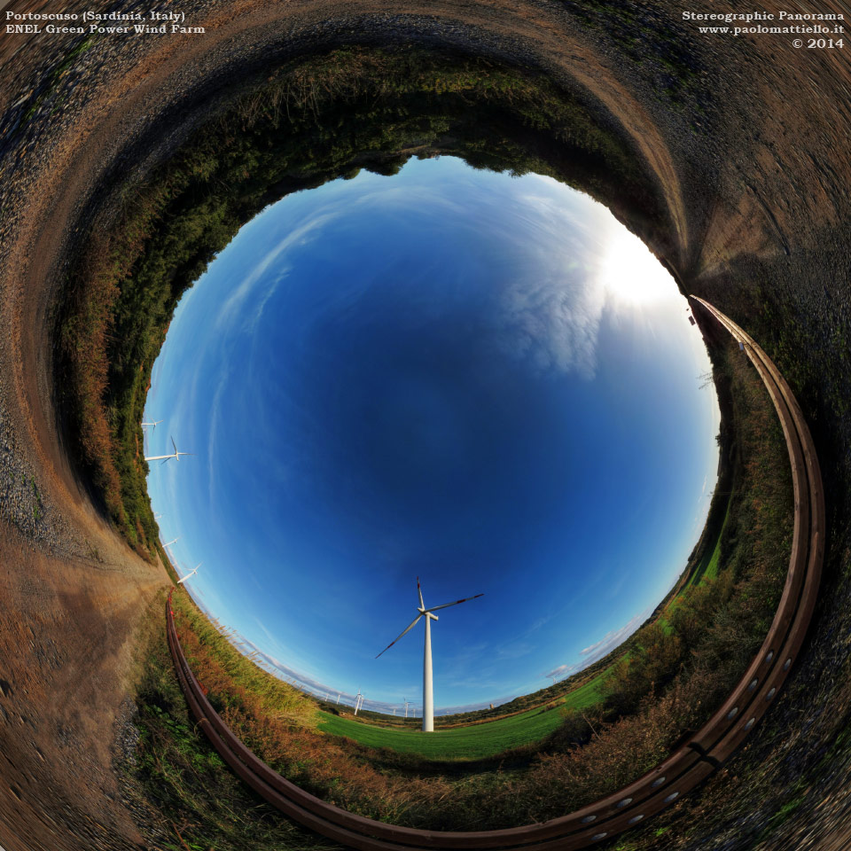panorama stereografico stereographic - stereographic panorama - Sardegna→Portoscuso | Parco eolico ENEL Green Power (90MW), 12.12.2014