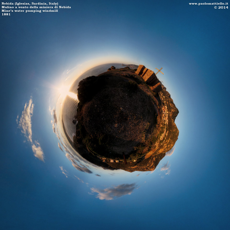 panorama stereografico stereographic - stereographic panorama - Sardegna→Iglesias→Nebida | Pan di Zucchero e rudere del mulino a vento, 18.12.2014