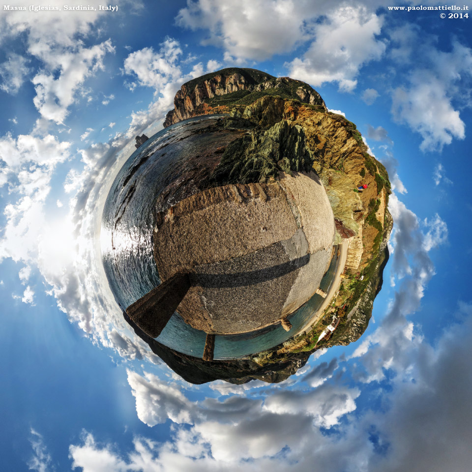 panorama stereografico stereographic - stereographic panorama - Sardegna→Iglesias→Masua | Spiaggia e Pan di Zucchero, 25.12.2014