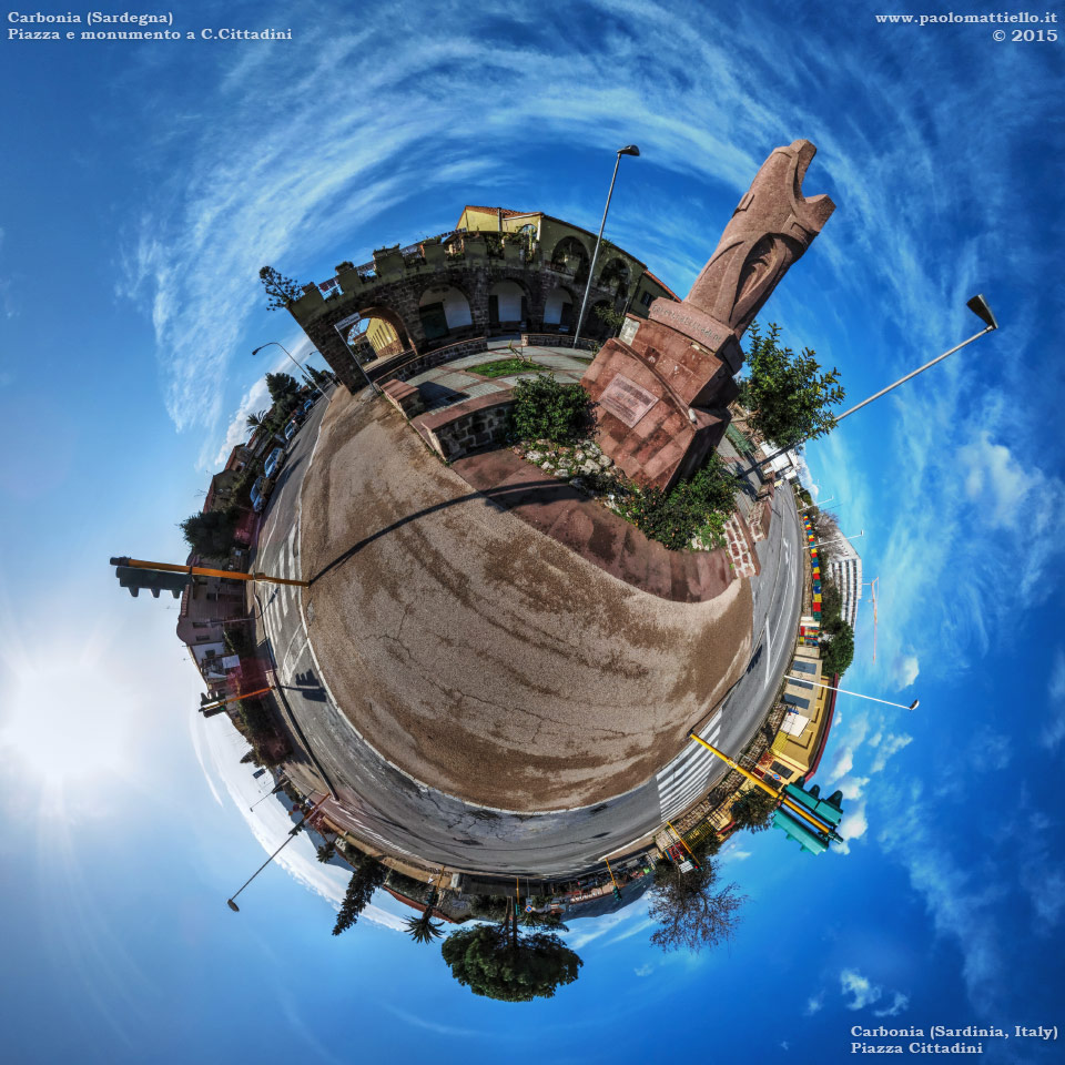 panorama stereografico stereographic - stereographic panorama - Sardegna→Carbonia | Piazza e monumento dedicato a Caterina Cittadini, 25.01.2015