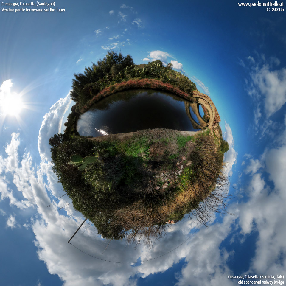 panorama stereografico stereographic - stereographic panorama - Sardegna→Isola S.Antioco→Calasetta→Cussorgia | Ex ponte FMS sul Rio Tupei, 13.02.2015