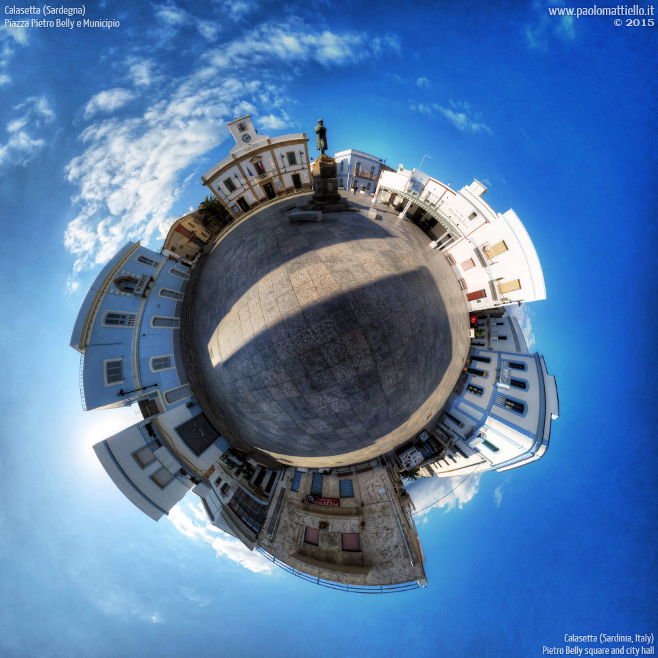 panorama stereografico stereographic - stereographic panorama - Sardegna→Isola S.Antioco→Calasetta | P.zza Belly, municipio e monumento, 13.02.2015