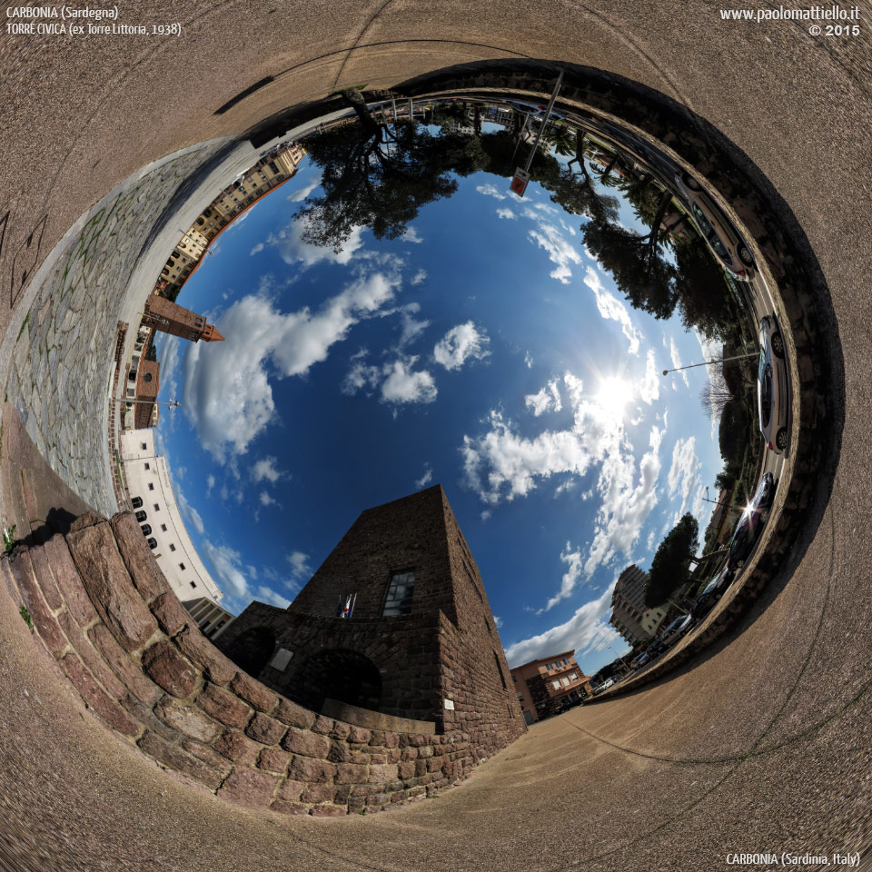 panorama stereografico stereographic - stereographic panorama - Sardegna→Carbonia→Piazza Roma | Torre Civica (ex Torre Littoria), 06.03.2015