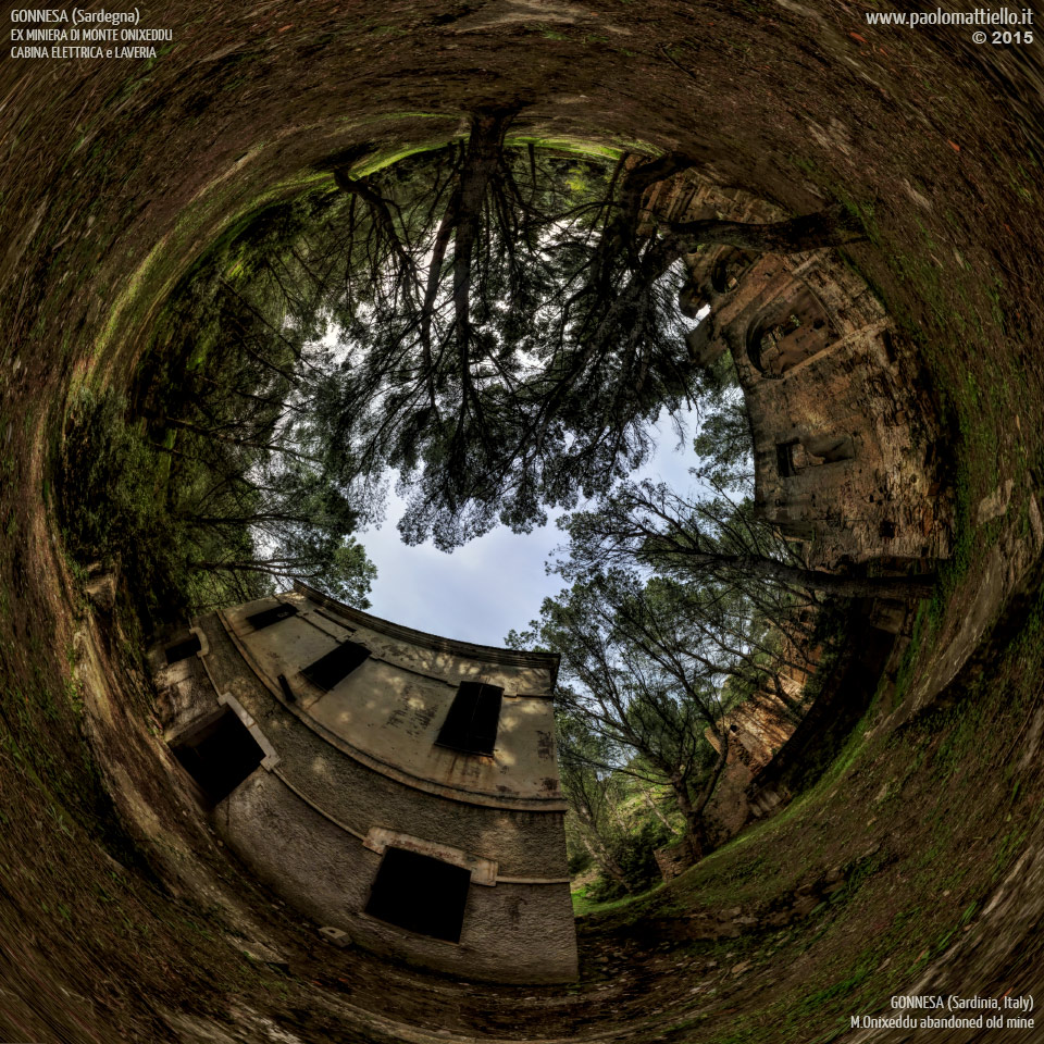 panorama stereografico stereographic - stereographic panorama - Sardegna→Gonnesa | Ex miniera di Monte Onixeddu, cabina elettrica, 19.03.2015